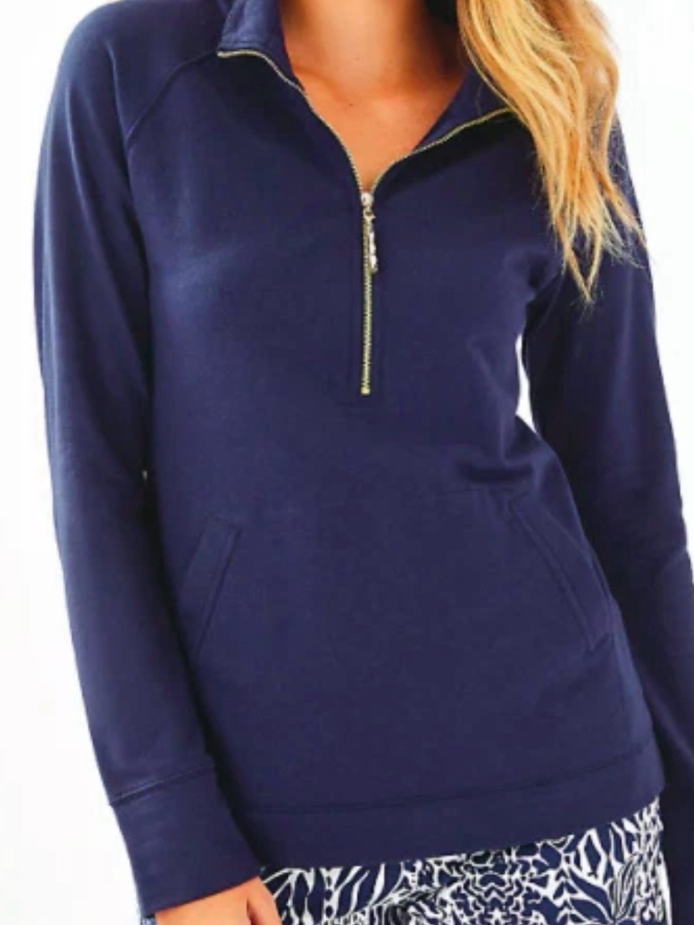 Lilly Pulitzer Skipper Popover Navy Half-Zip with Kangaroo Pocket Sz S - NWT